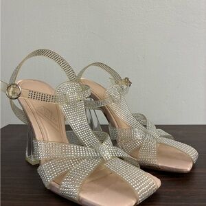 Zara Silver Strappy Heels with Shimmery Finish